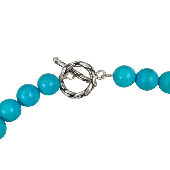 Handcrafted Faux Turquoise Bead Necklace With Unique Ceramic Pendant and Metal A - Picture 8 of 9